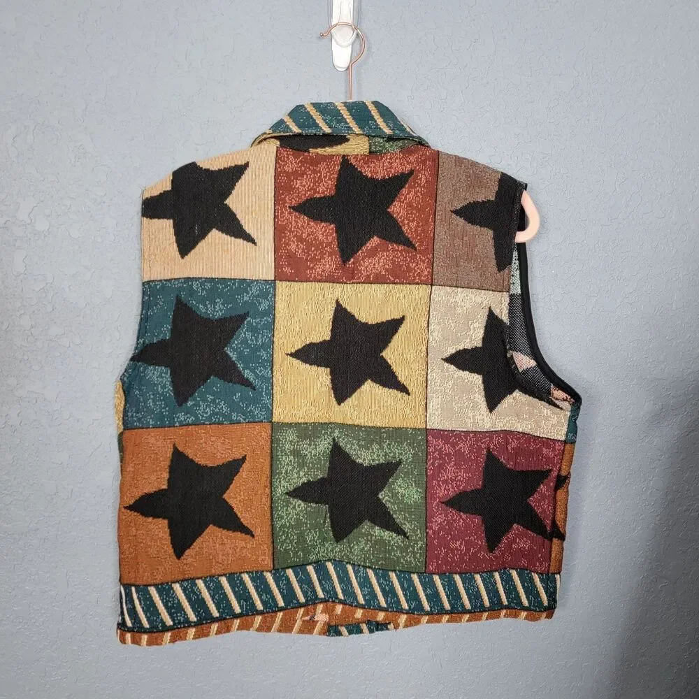 Vintage Don’t Mess With Texas  XL Tapestry Vest Western Star Patchwork Stars 90s